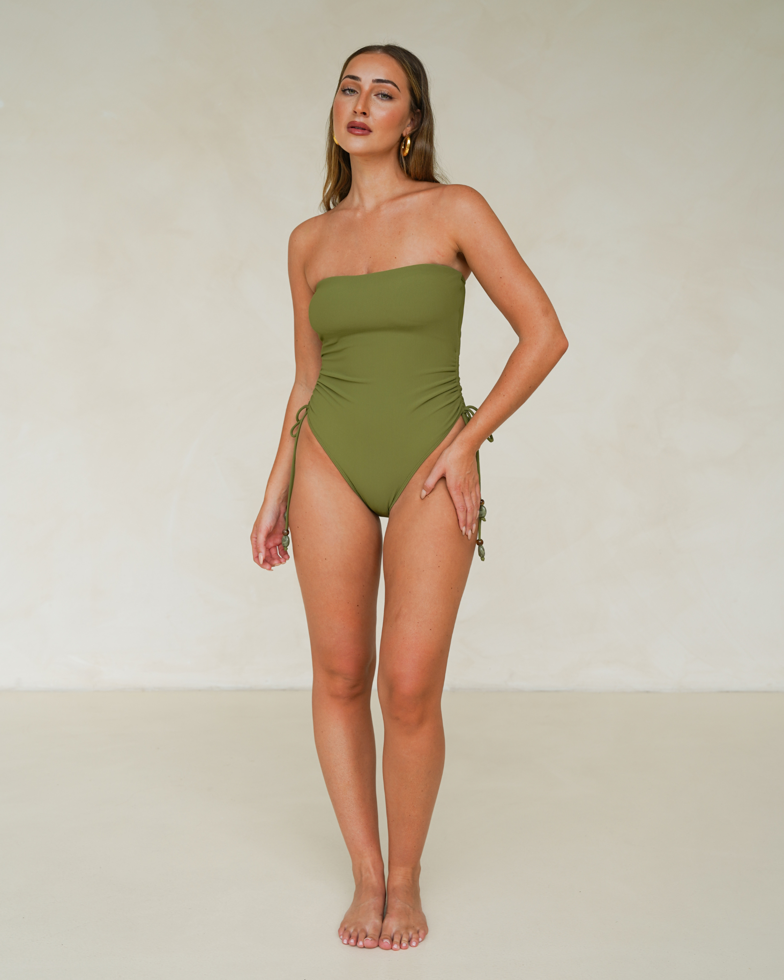 Ruched Side Tie One Piece | Moss