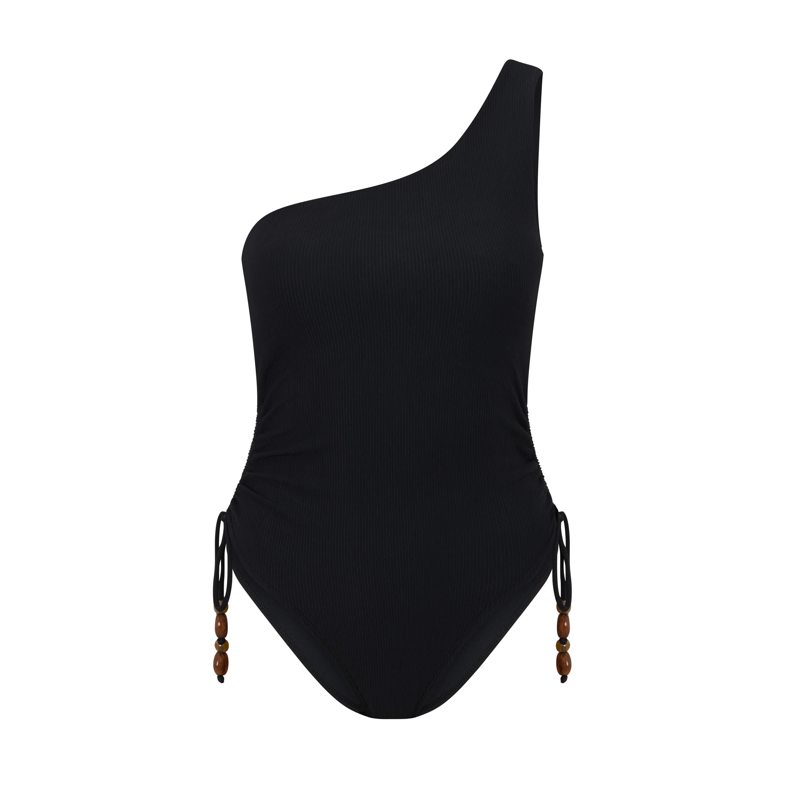 One Shoulder Ruched One Piece | Black Rib