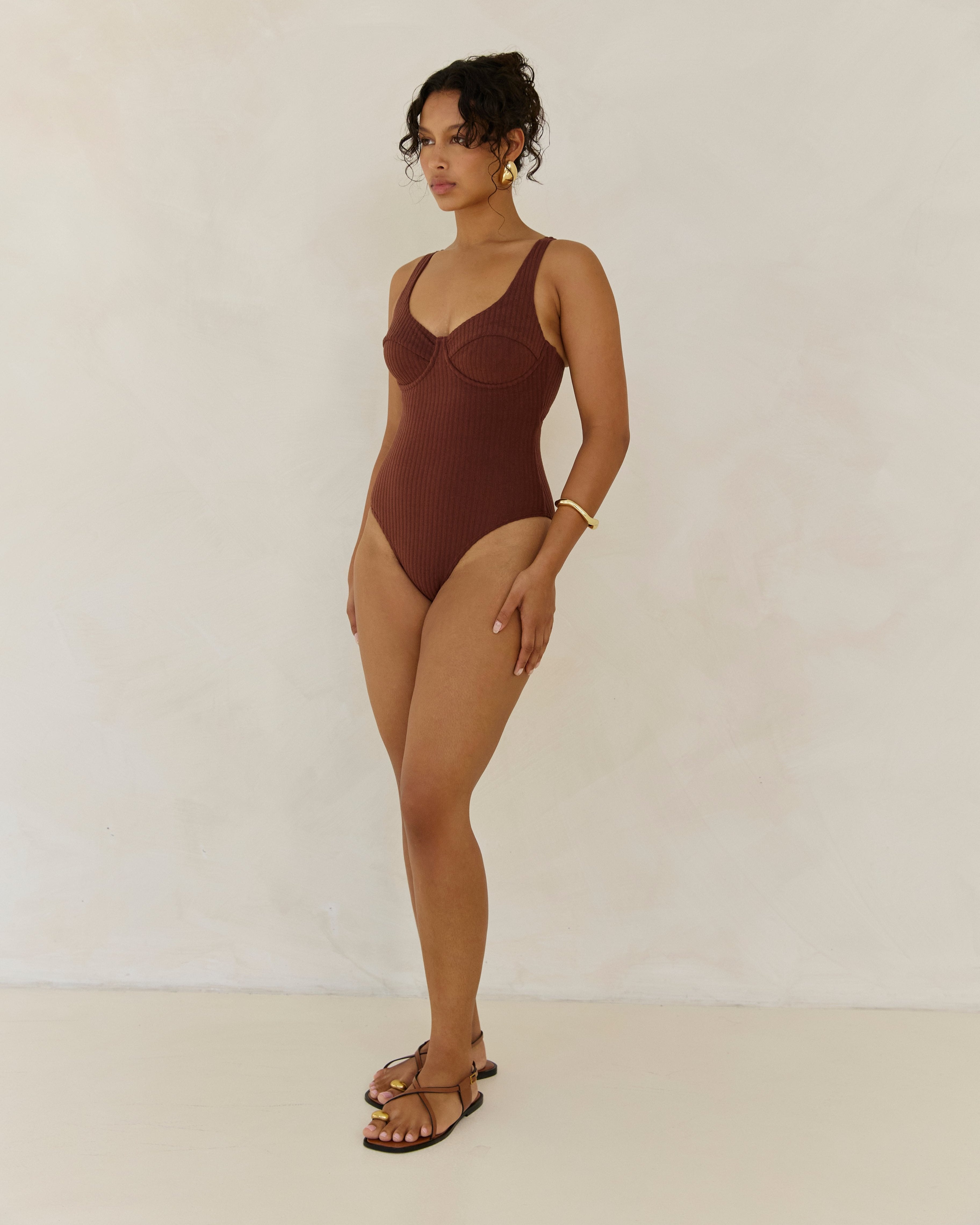 Ribbed Towelling One Piece | Cocoa
