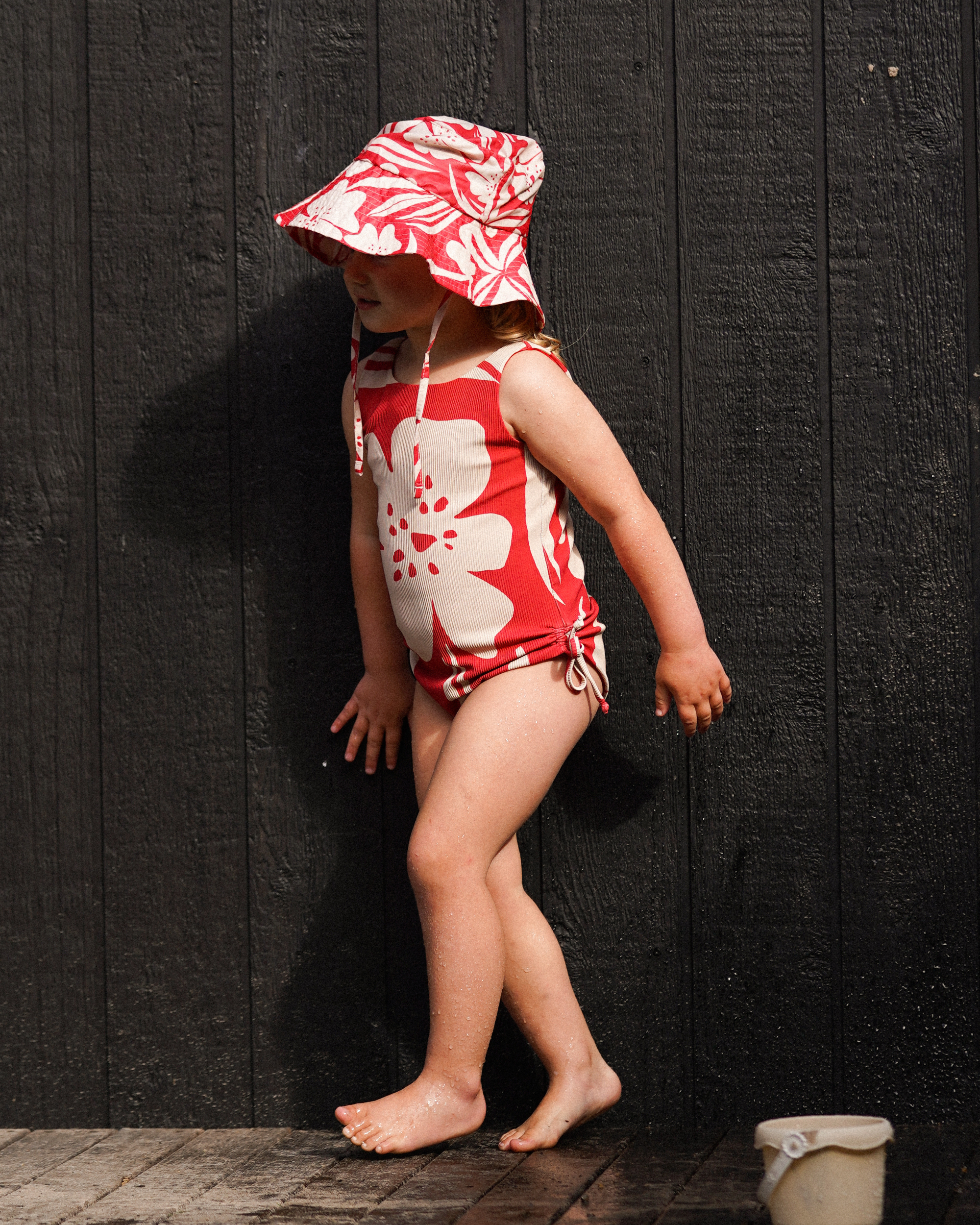 Solana print girls one piece swimwear in vibrant red