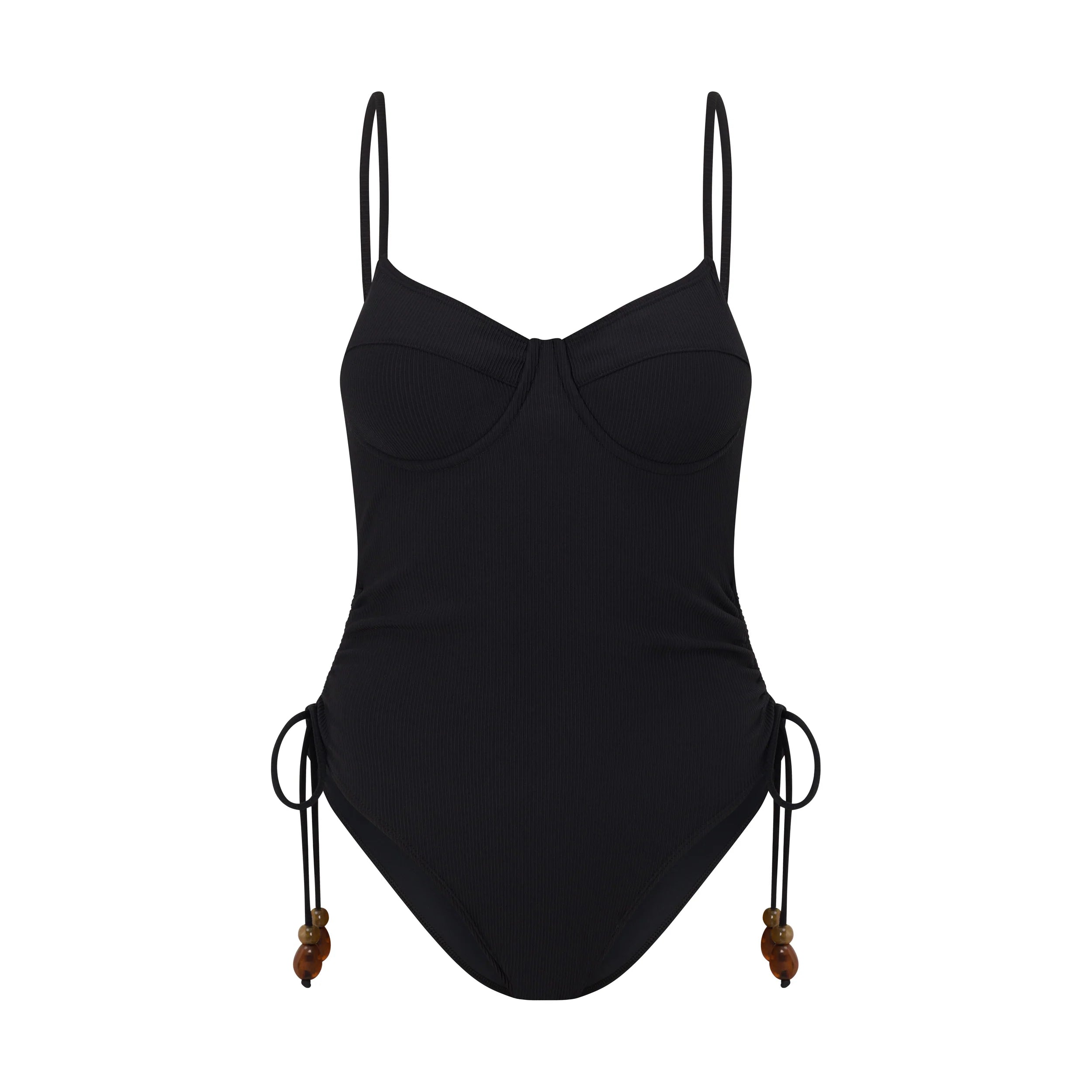 Thin Strap Underwire One Piece | Black Rib