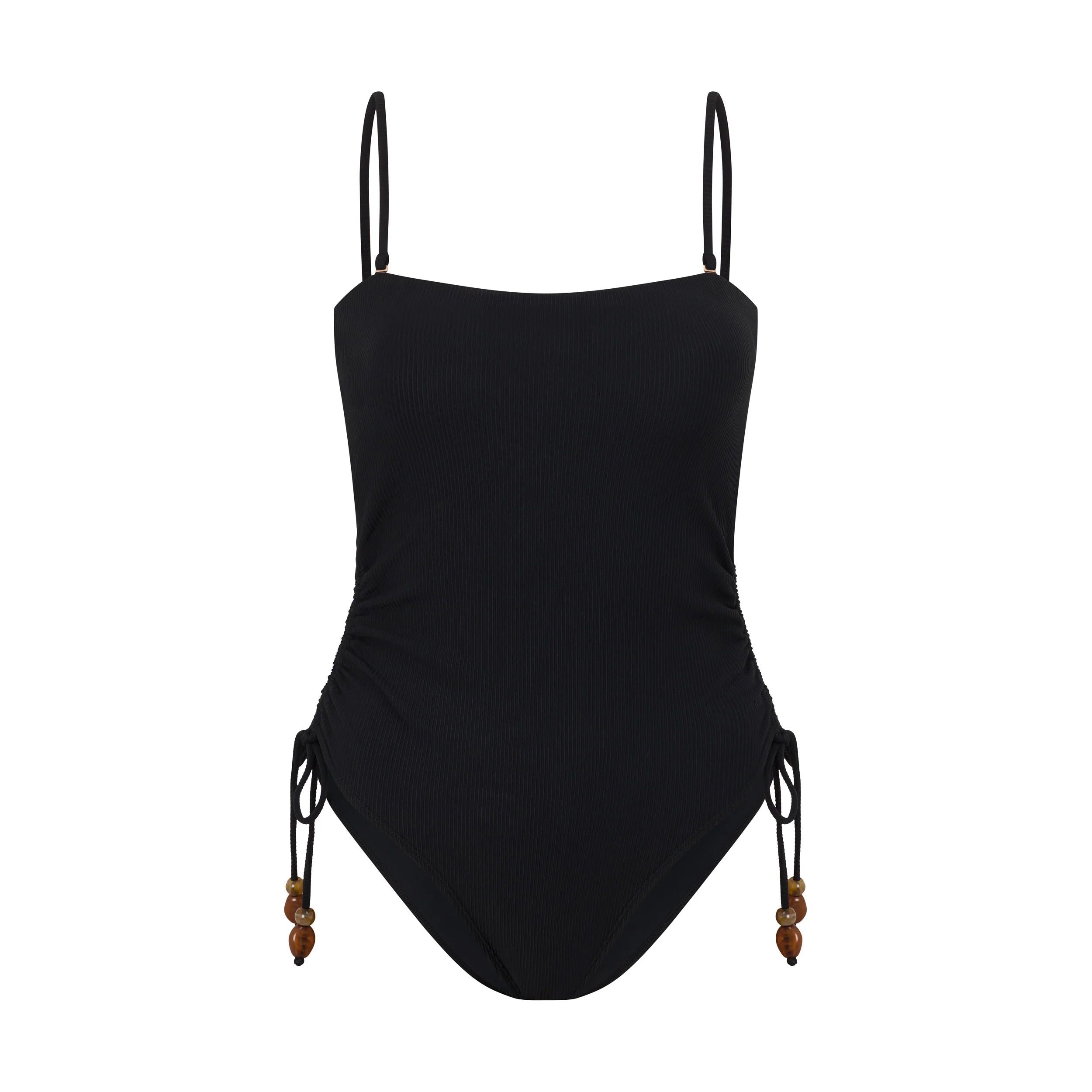 Ruched Side Tie One Piece | Black Rib