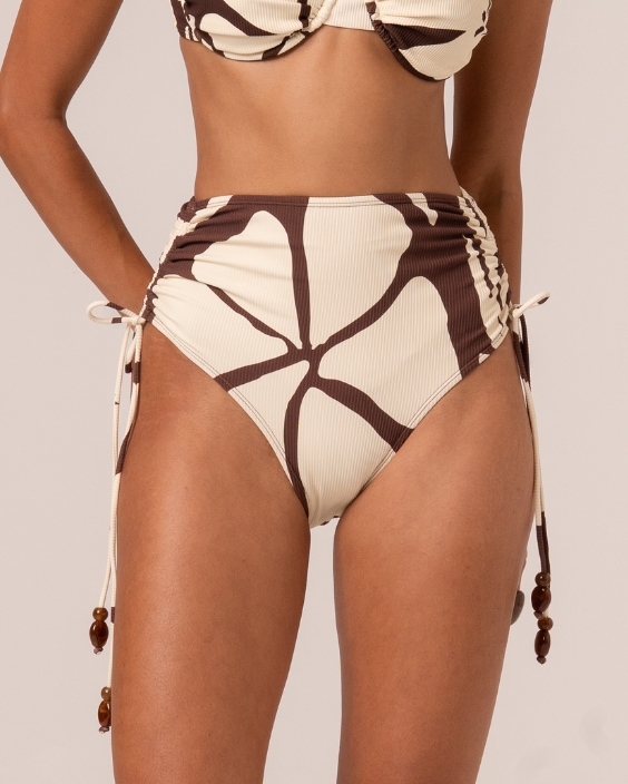 Ochre Lane High Waist Tie Side bikini bottom in Ibisco floral print with adjustable tie sides and size-inclusive fit 8-22