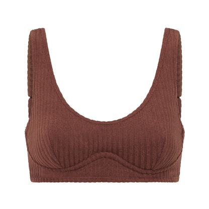 Ribbed Towelling Support Bra | Cocoa
