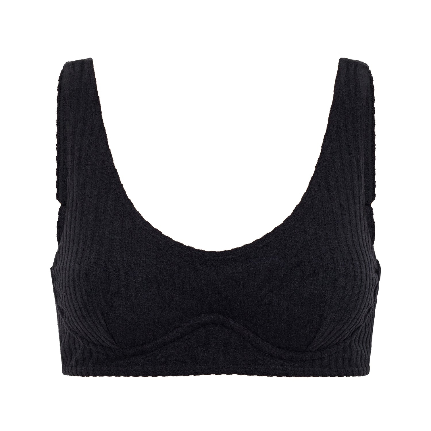 Ribbed Towelling Support Bra | Black