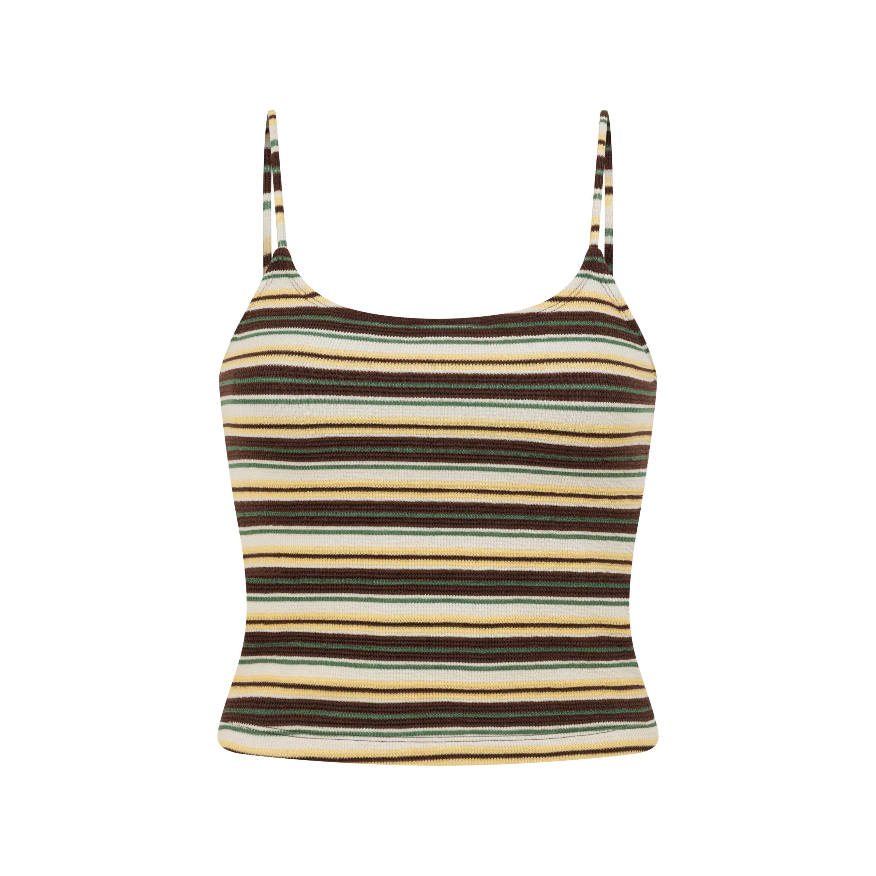 Ochre Lane Knit Tank in Palm Stripe, a relaxed crochet-knit resort layer worn as an easy beach cover-up