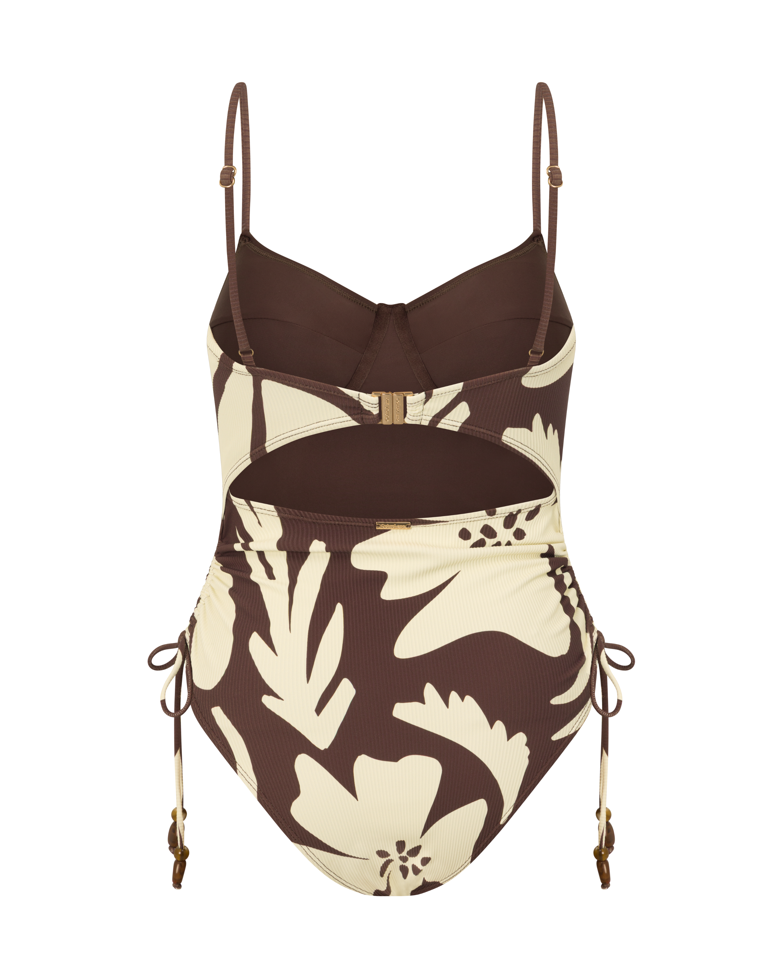 Thin Strap Underwire One Piece in Ibisco floral print (back) with flattering high-leg cut and curve-hugging fit