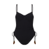 Women’s ribbed one piece swimwear in black with side tie detail