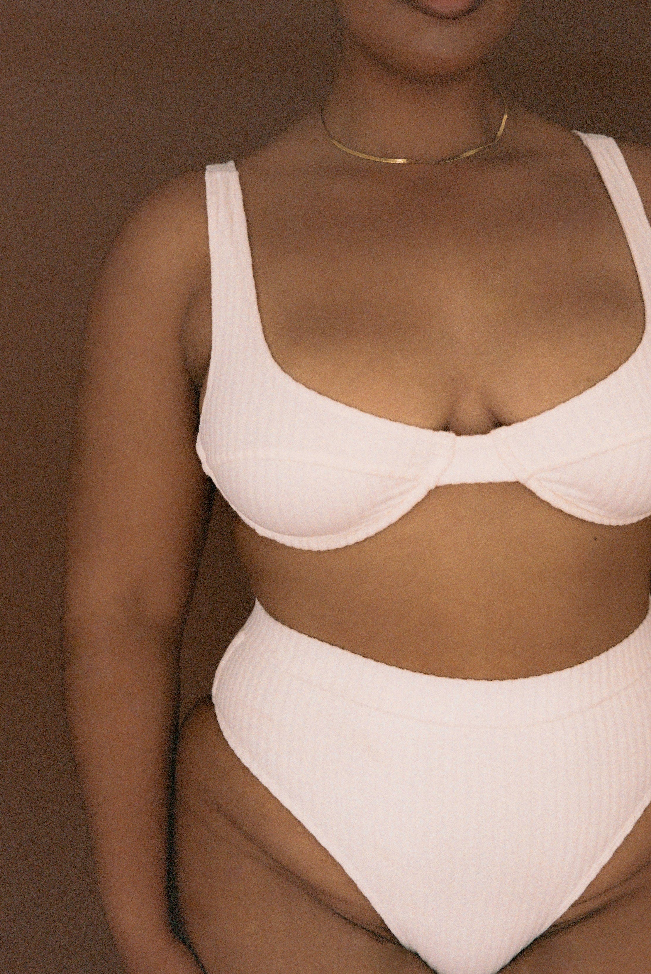 Ribbed Towelling Balconette Bra | Crème