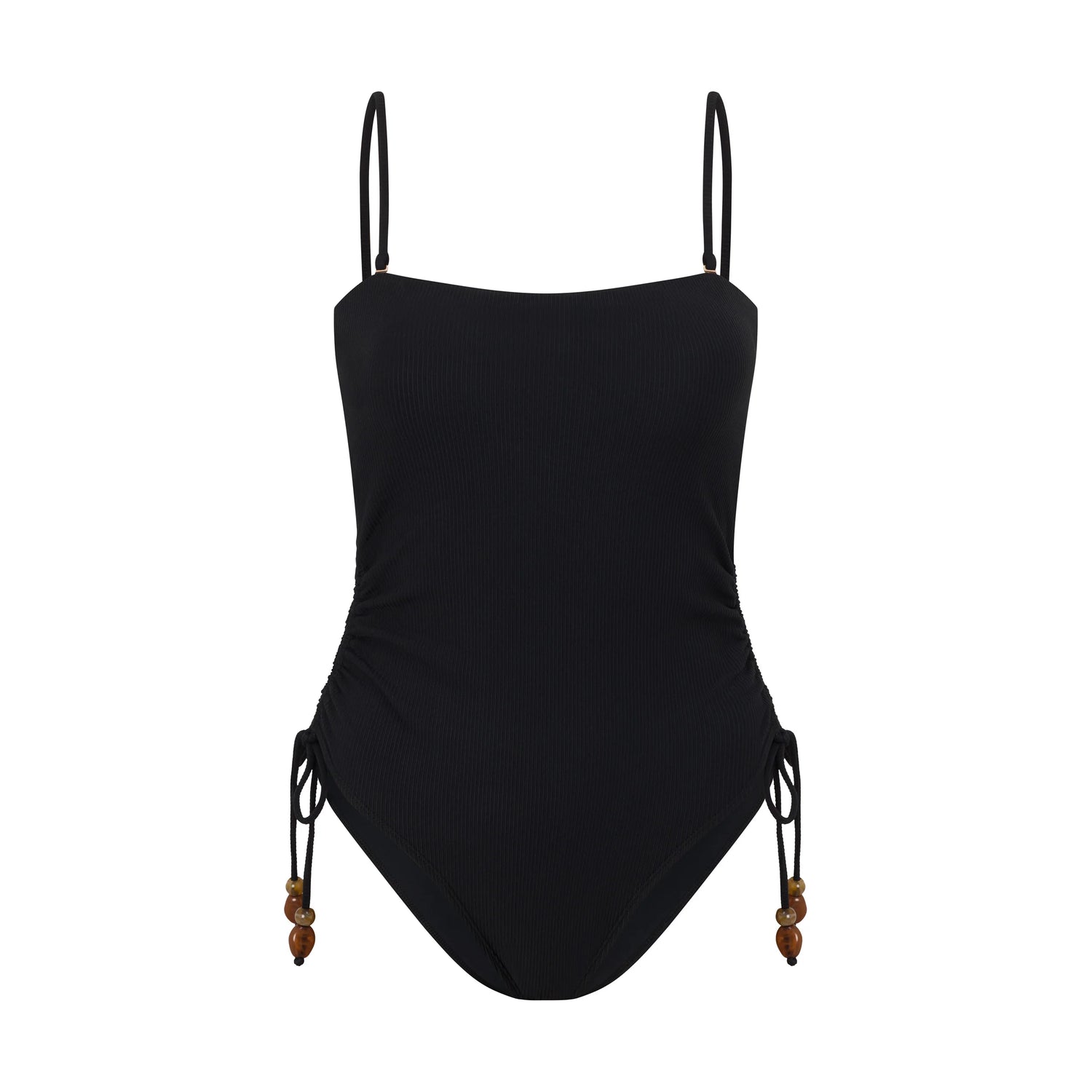 Ruched Side Tie One Piece | Black Rib
