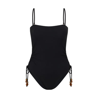 Ruched Side Tie One Piece | Black Rib