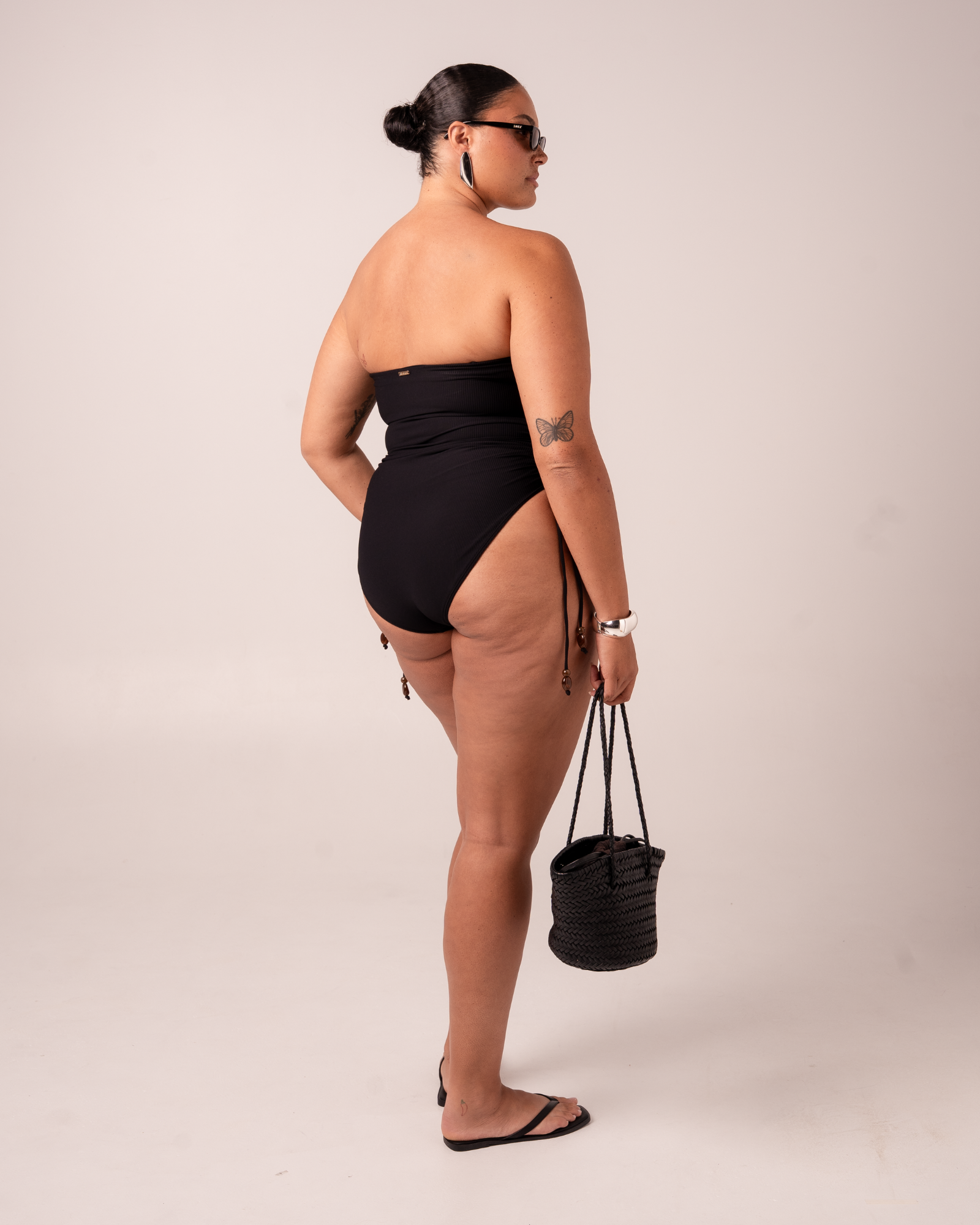 Strapless Side Tie One Piece | Black Rib