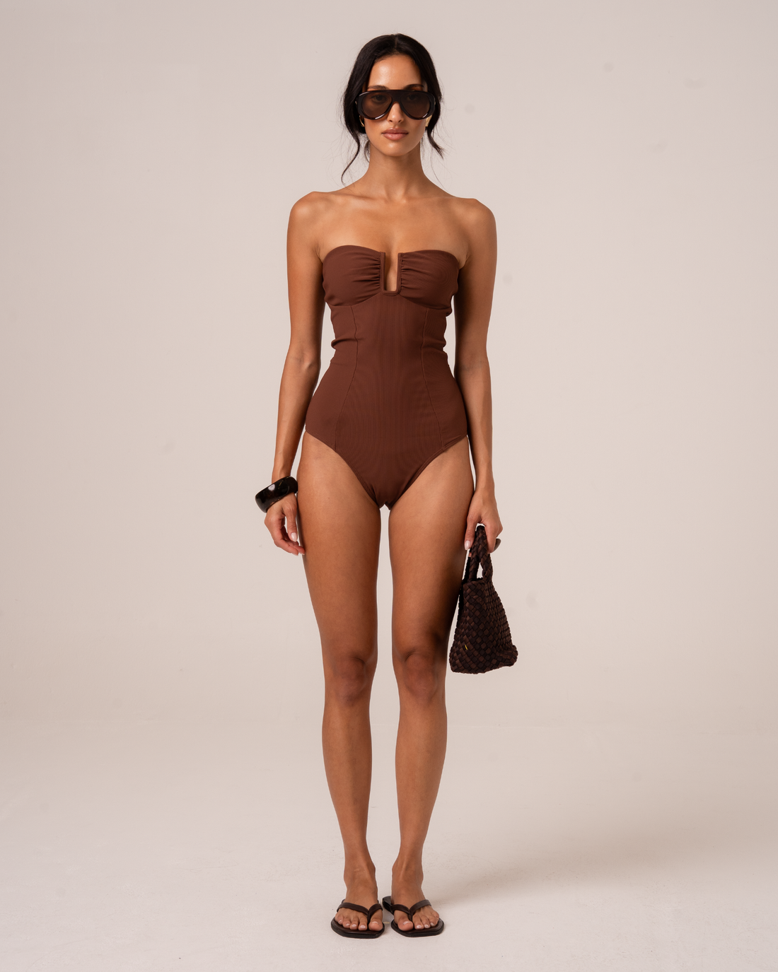 Sculpted Bandeau One Piece | Choc Rib