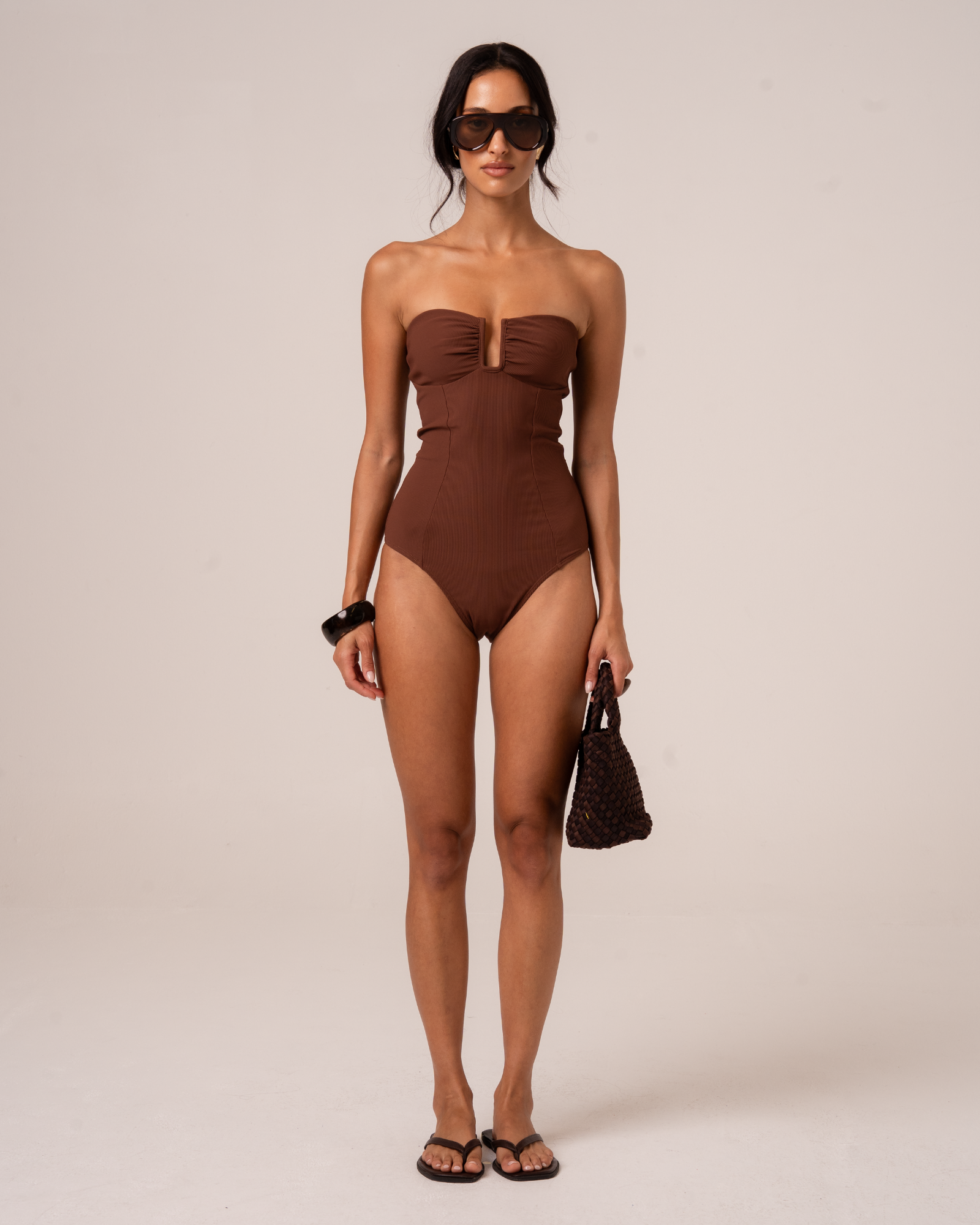 Sculpted Bandeau One Piece | Choc Rib