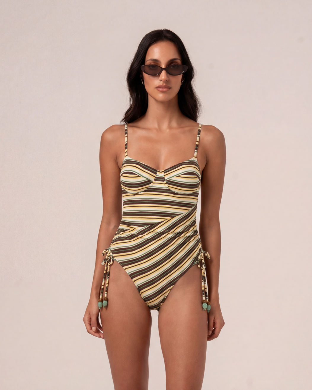 Thin Strap Underwire One Piece | Palm Stripe