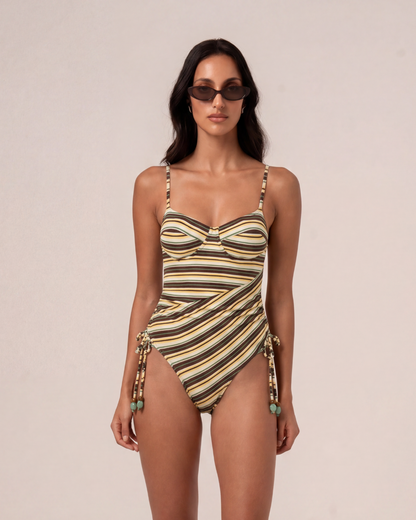 Thin Strap Underwire One Piece | Palm Stripe