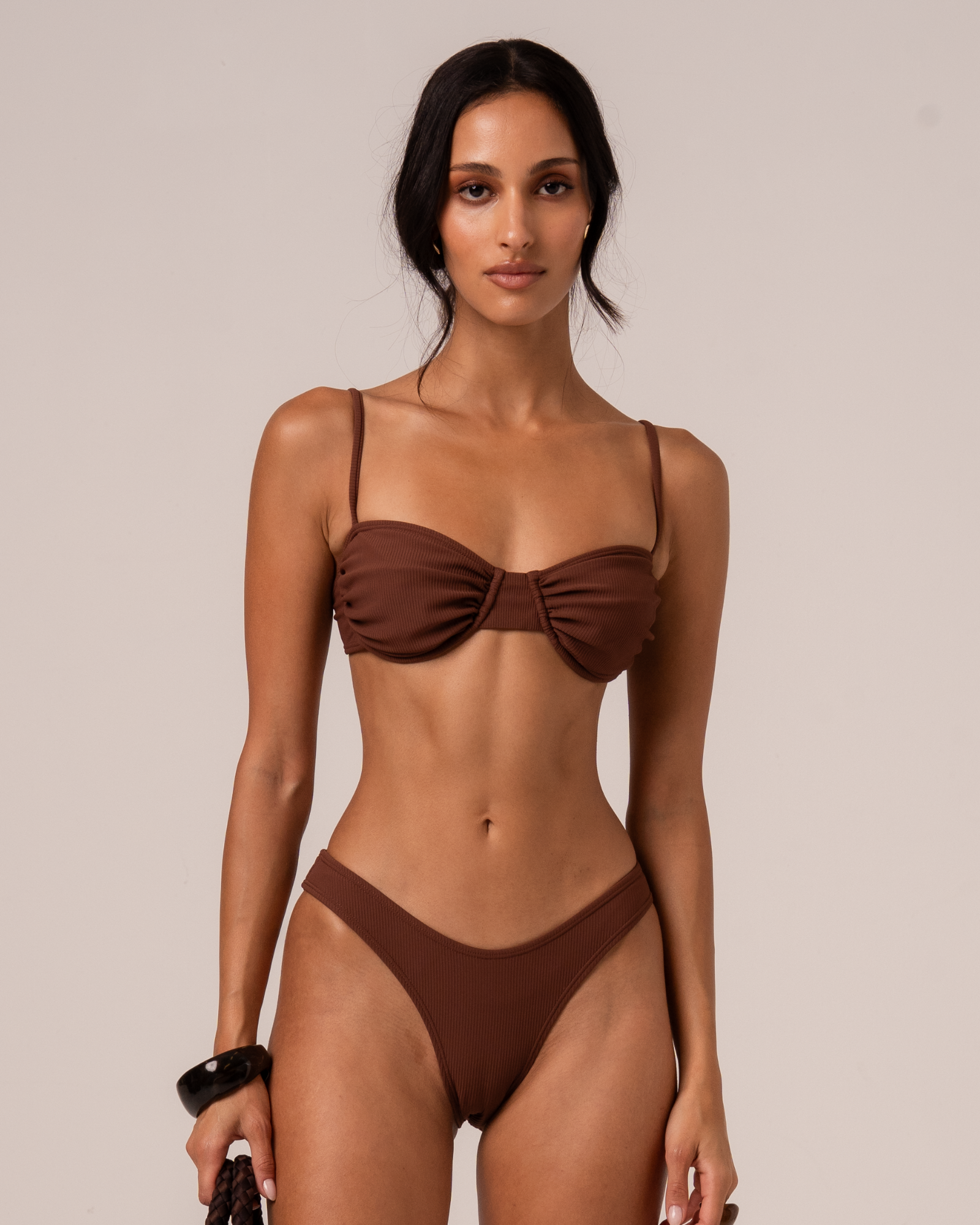 Ruched Soft Cup Bralette | Choc Rib