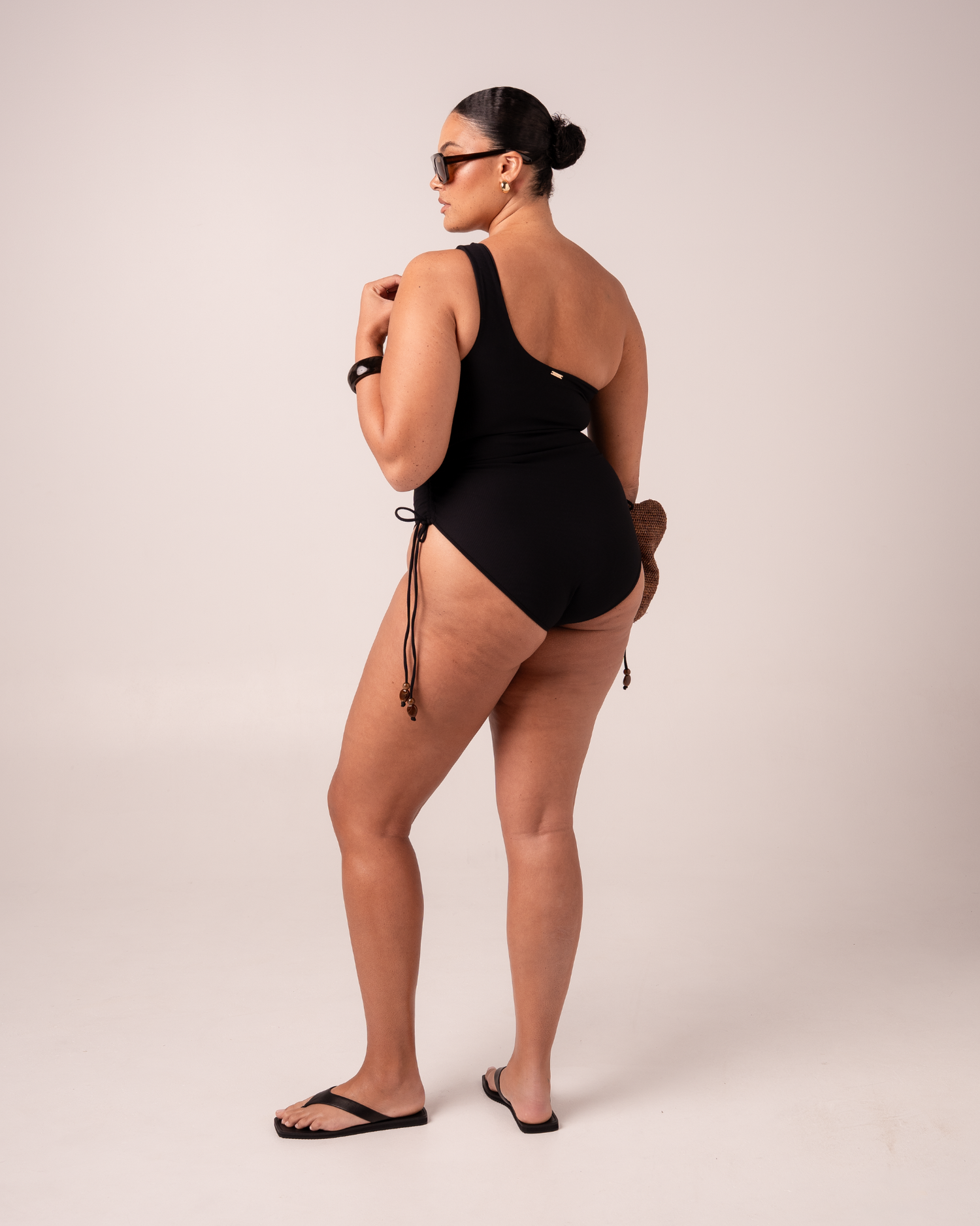One Shoulder Ruched One Piece | Black Rib