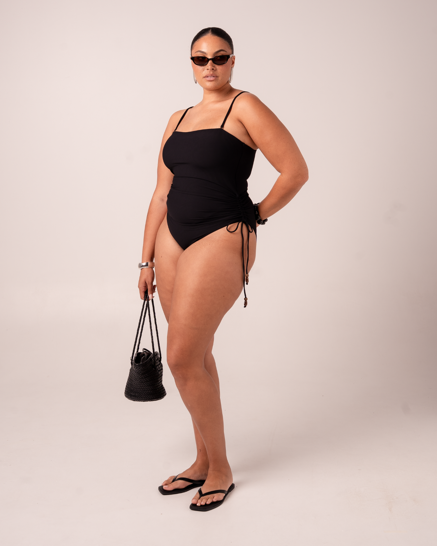 Strapless Side Tie One Piece | Black Rib