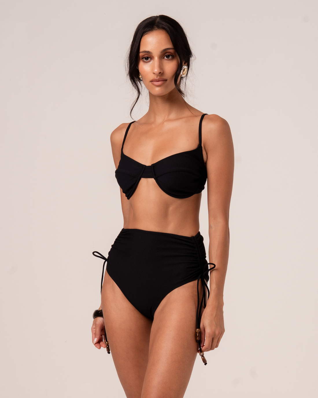 Tie Back Balconette Bra | Black Rib