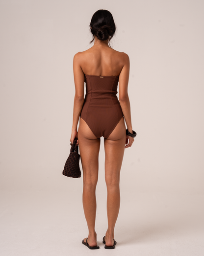 Sculpted Bandeau One Piece | Choc Rib
