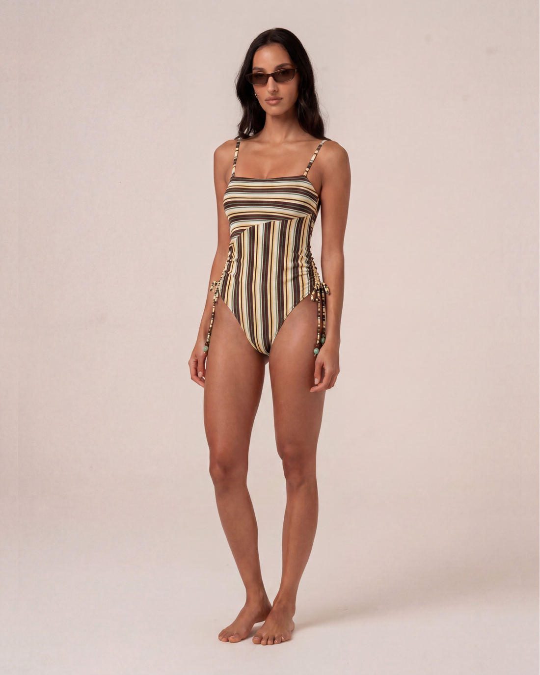Strapless Side Tie One Piece | Palm Stripe