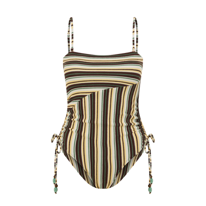 Strapless Side Tie One Piece | Palm Stripe