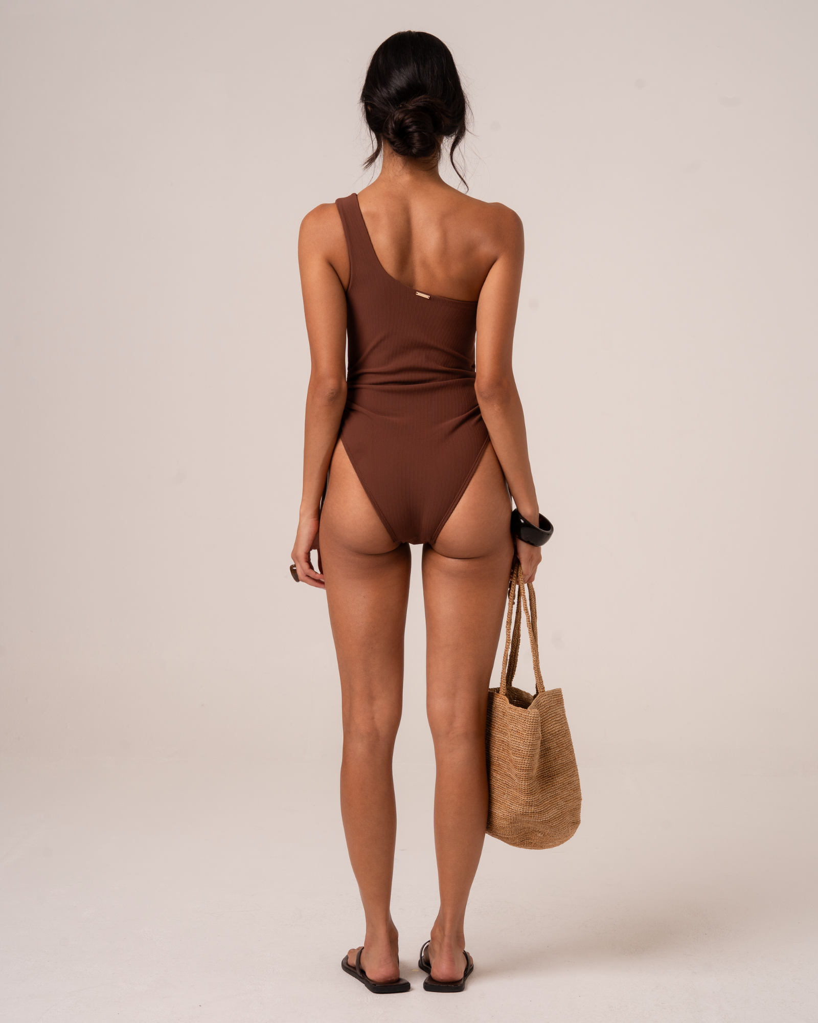 One Shoulder Ruched One Piece | Choc