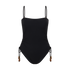 Women’s ribbed one piece in black with side tie beads – swimwear
