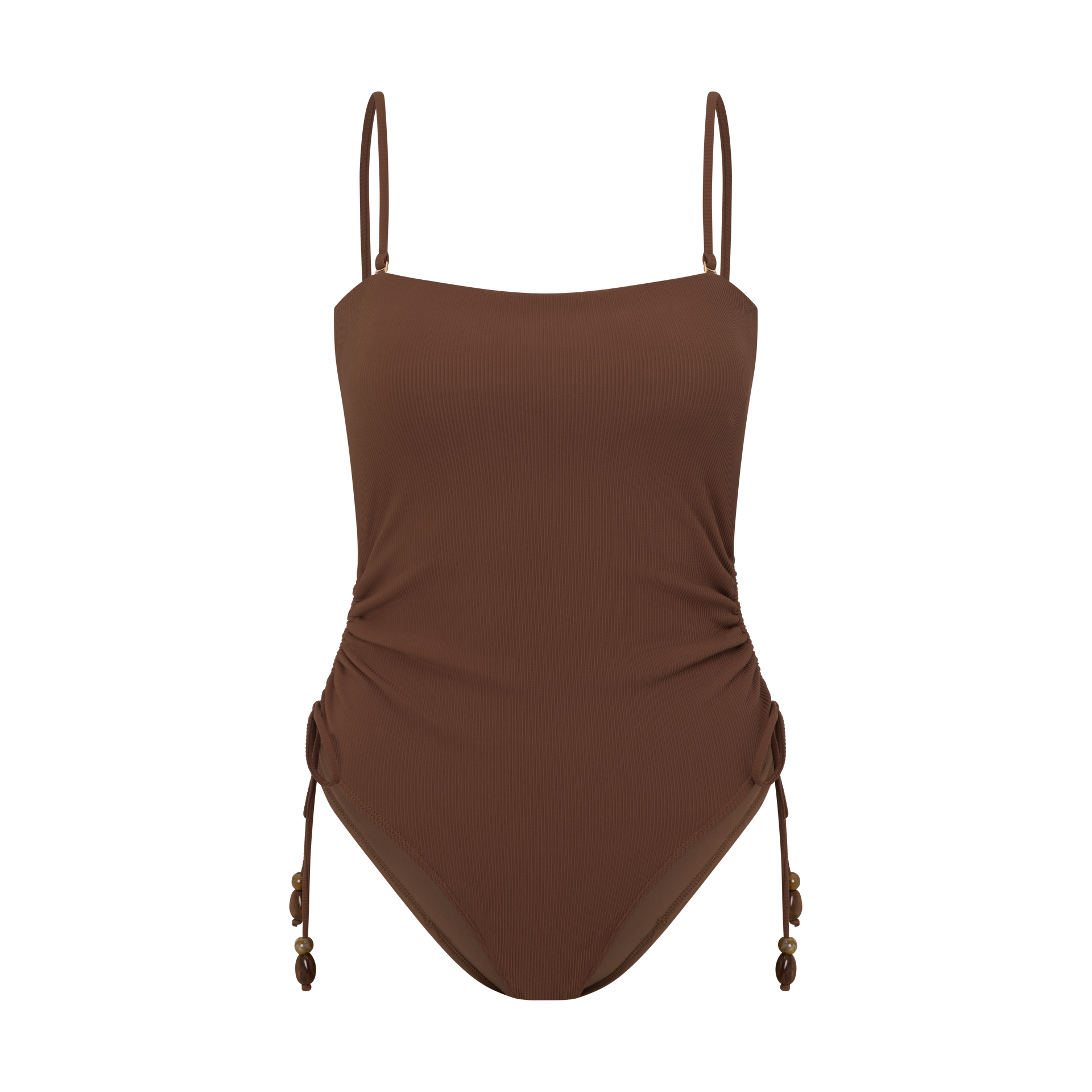 Women's Strapless Side Tie Swimsuit in Chocolate Brown | Ochre