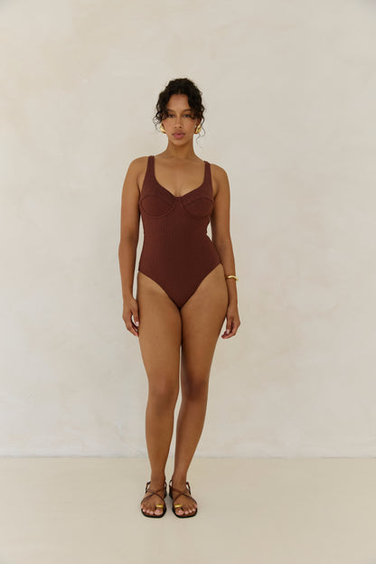 Ribbed Towelling One Piece | Cocoa