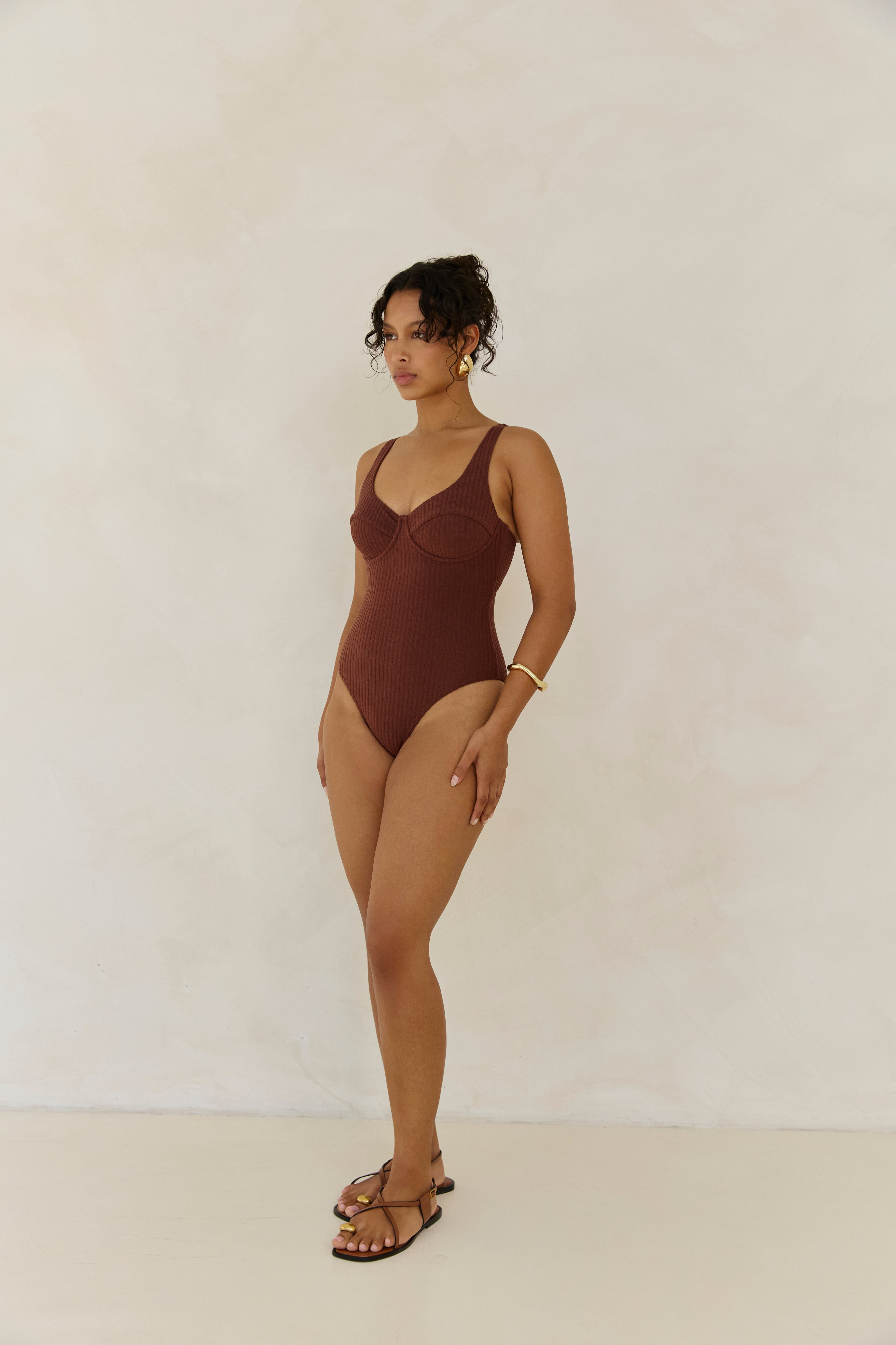 Ribbed Towelling One Piece | Cocoa