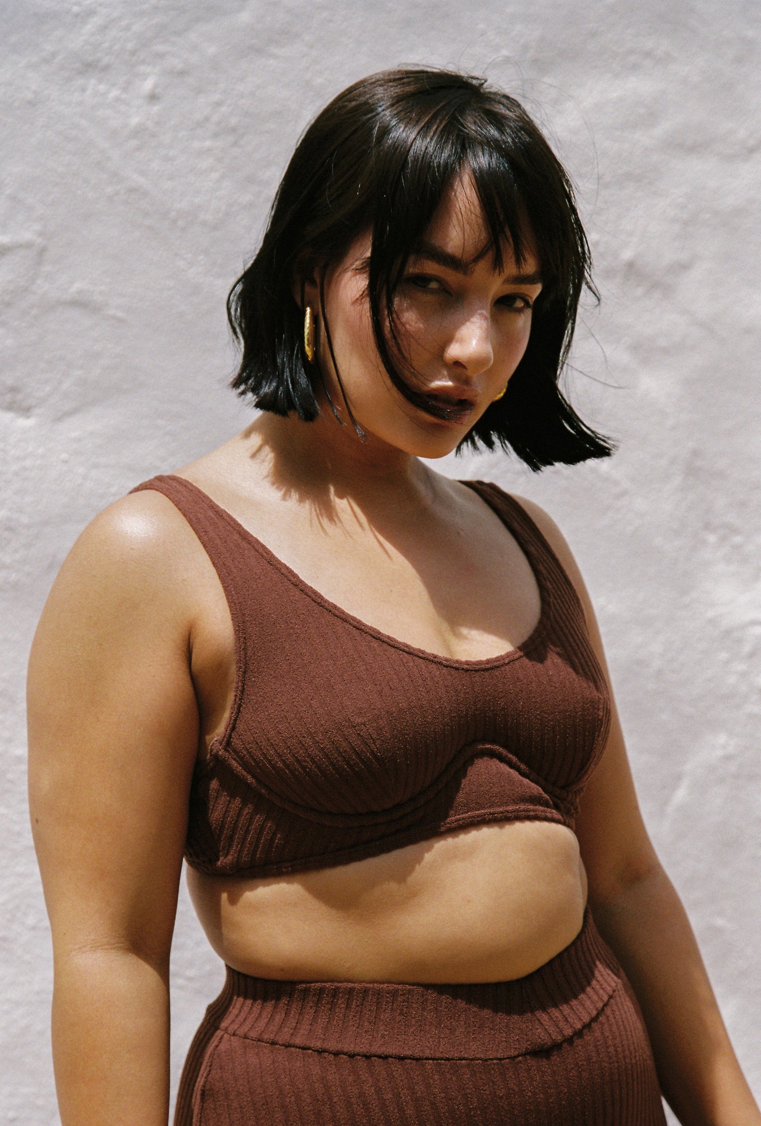 Ribbed Towelling Support Bra | Cocoa
