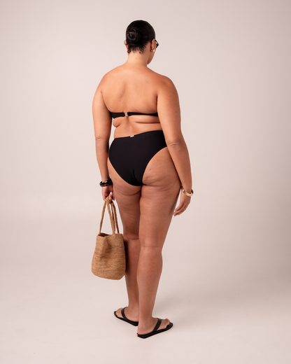 Ochre Lane Bandeau Twist bikini top in black rib with supportive twist front and removable straps