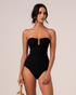 Sculpted Bandeau One Piece in black rib with sculpting rib fabric and a smooth supportive bandeau neckline