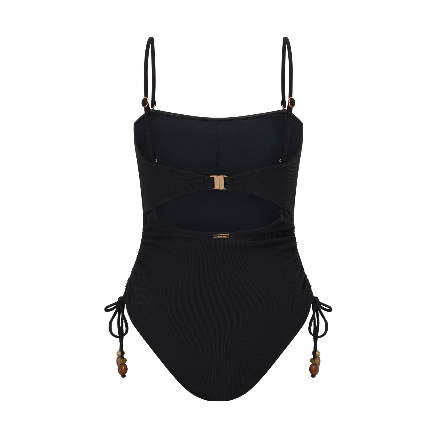 Ruched strapless swim one piece in Black Rib – modern beachwear