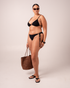 Ochre Lane String Bottom bikini bottom in black rib with adjustable tie sides, luxury Australian swimwear.
