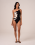 Resort Asym One Piece in Botanica noir floral print with an asymmetric one-shoulder neckline and medium coverage