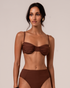 Ochre Lane Ruched Soft Cup Bralette bikini top in chocolate brown rib with flattering ruched detail and sculpting rib fabric