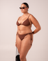 Ochre Lane String Bottom bikini bottom in chocolate brown rib with adjustable string ties and cheeky coverage