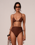 Ochre Lane String Triangle bikini top in chocolate brown rib with adjustable ties and sculpting rib fabric
