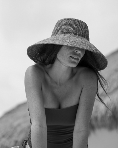 Ochre Lane Raffia Straw Bucket Hat in cocoa dark brown, luxury Australian beach and resort accessory