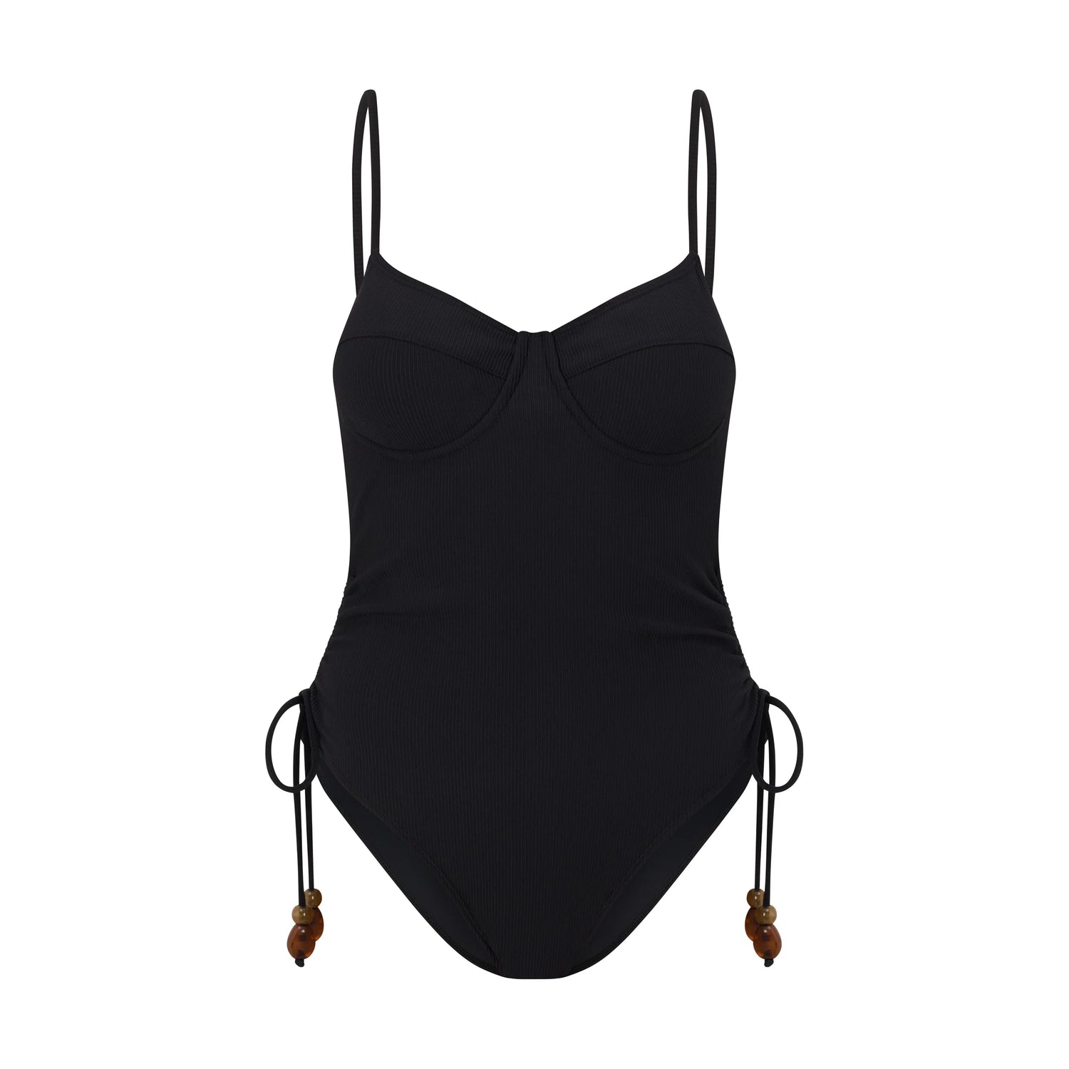 Thin Strap Underwire One Piece | Black Rib