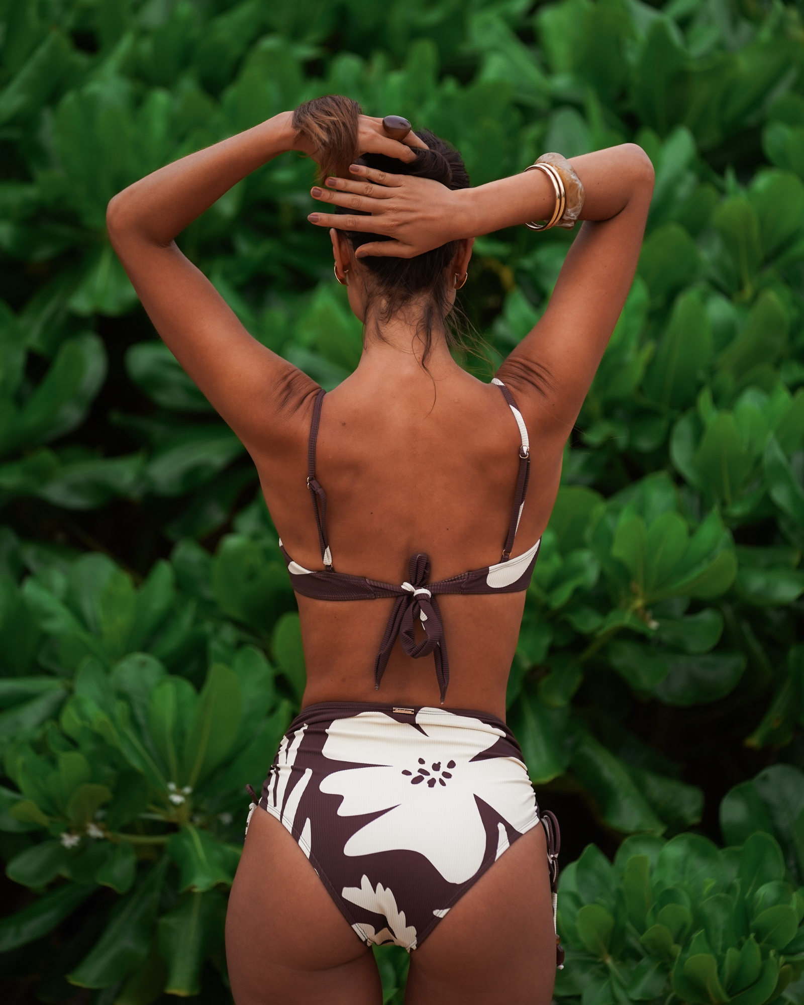 Ochre Lane High Waist Tie Side bikini bottom in Ibisco floral print cut with a high-cut leg in luxury Australian swimwear