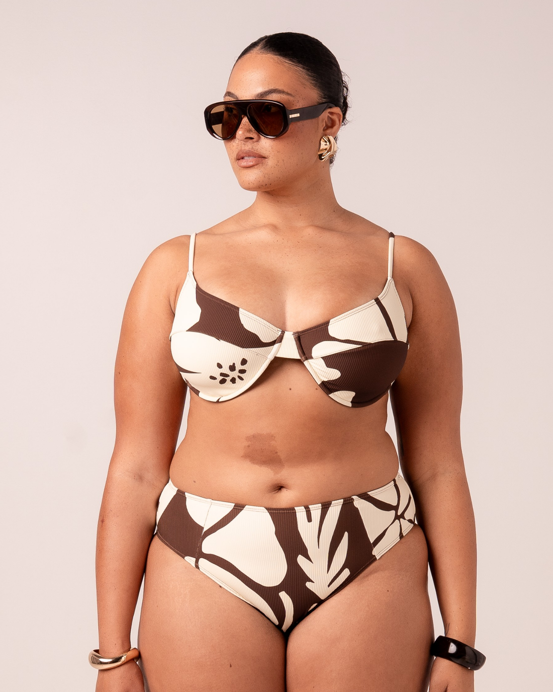 Ochre Lane Tie Back Balconette bikini top in Ibisco floral print, adjustable tie back for a custom DD+ fit