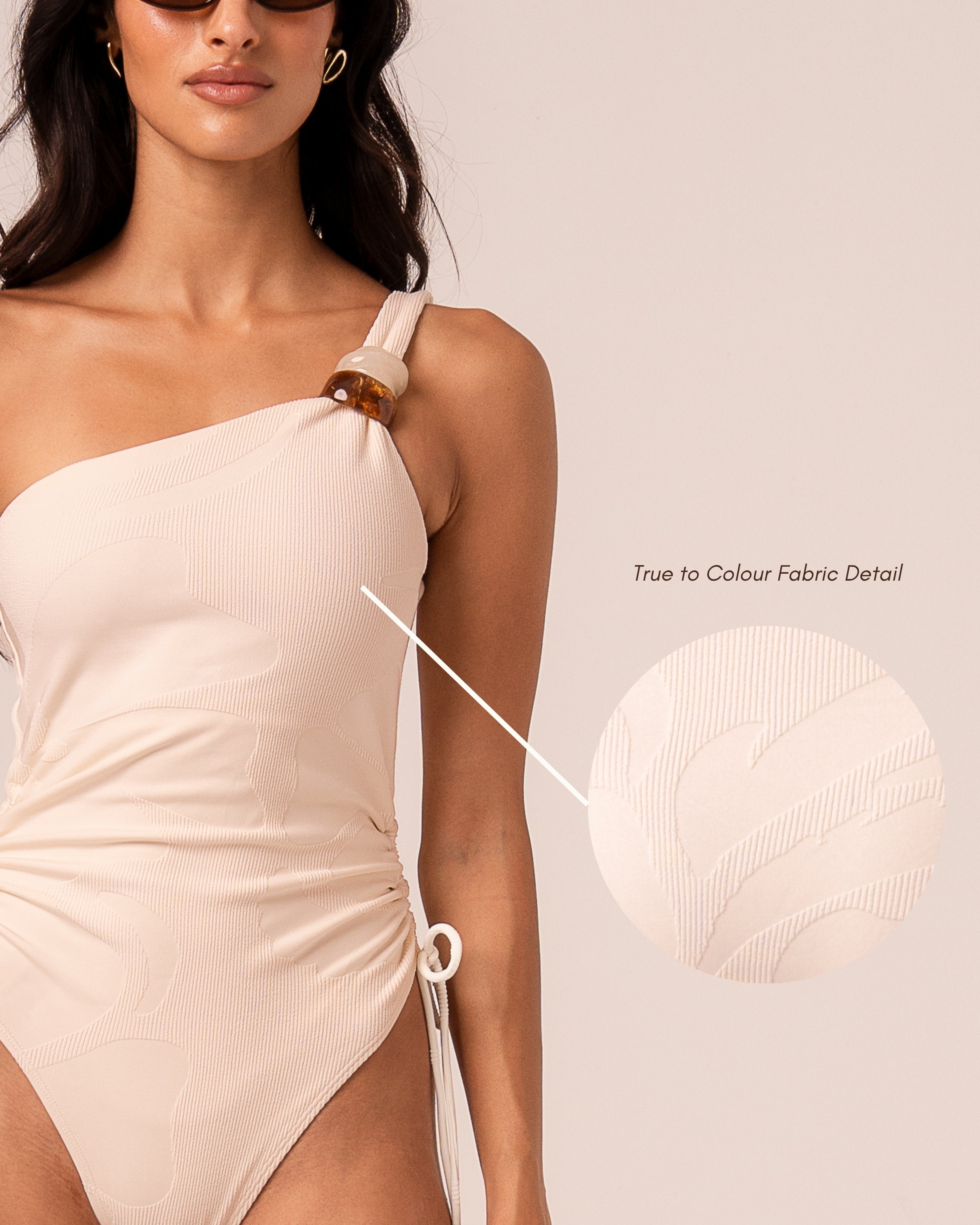 Ivory One Shoulder Swimsuit | Beaded Strap | Ochre Lane