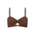 Flat lay of the Ochre Lane Twist Bandeau Top in ribbed chocolate brown, showing front twist design.