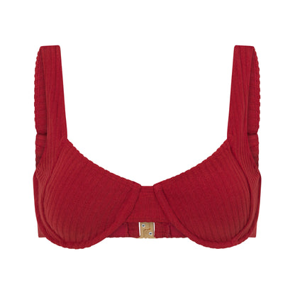 Ribbed Towelling Balconette Bra | Merlot