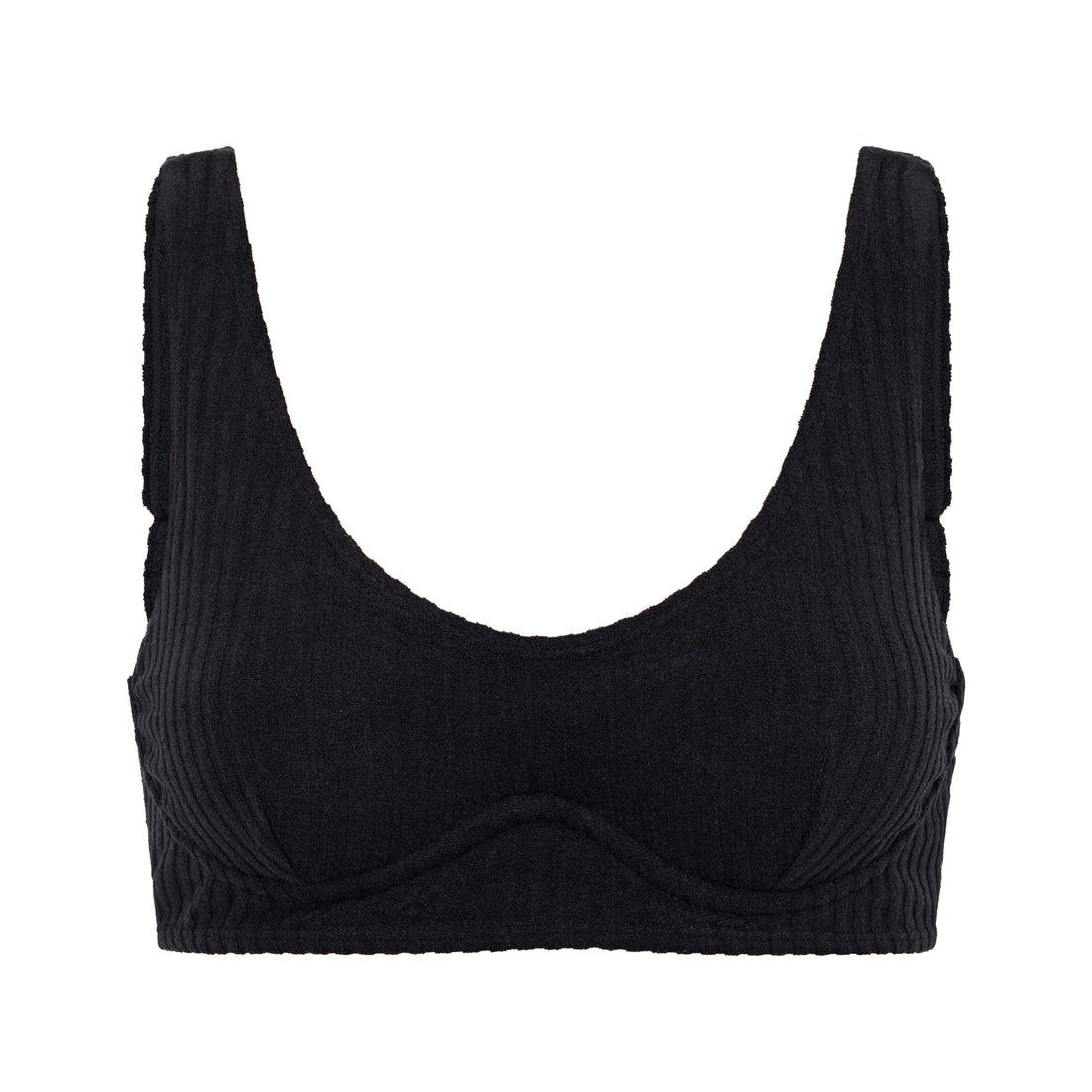Ribbed Towelling Support Bra | Black