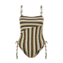 Strapless Side Tie One Piece in Palm Stripe print, luxury Australian swimwear with adjustable side ties